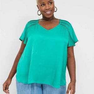 Lane Bryant Green Flutter Sleeve Blouse Size 18/20